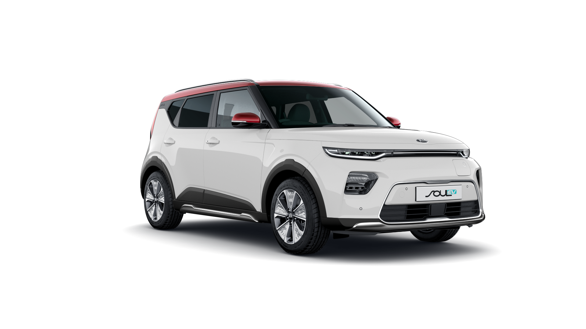 Kia Soul EV Clear White with Red Roof